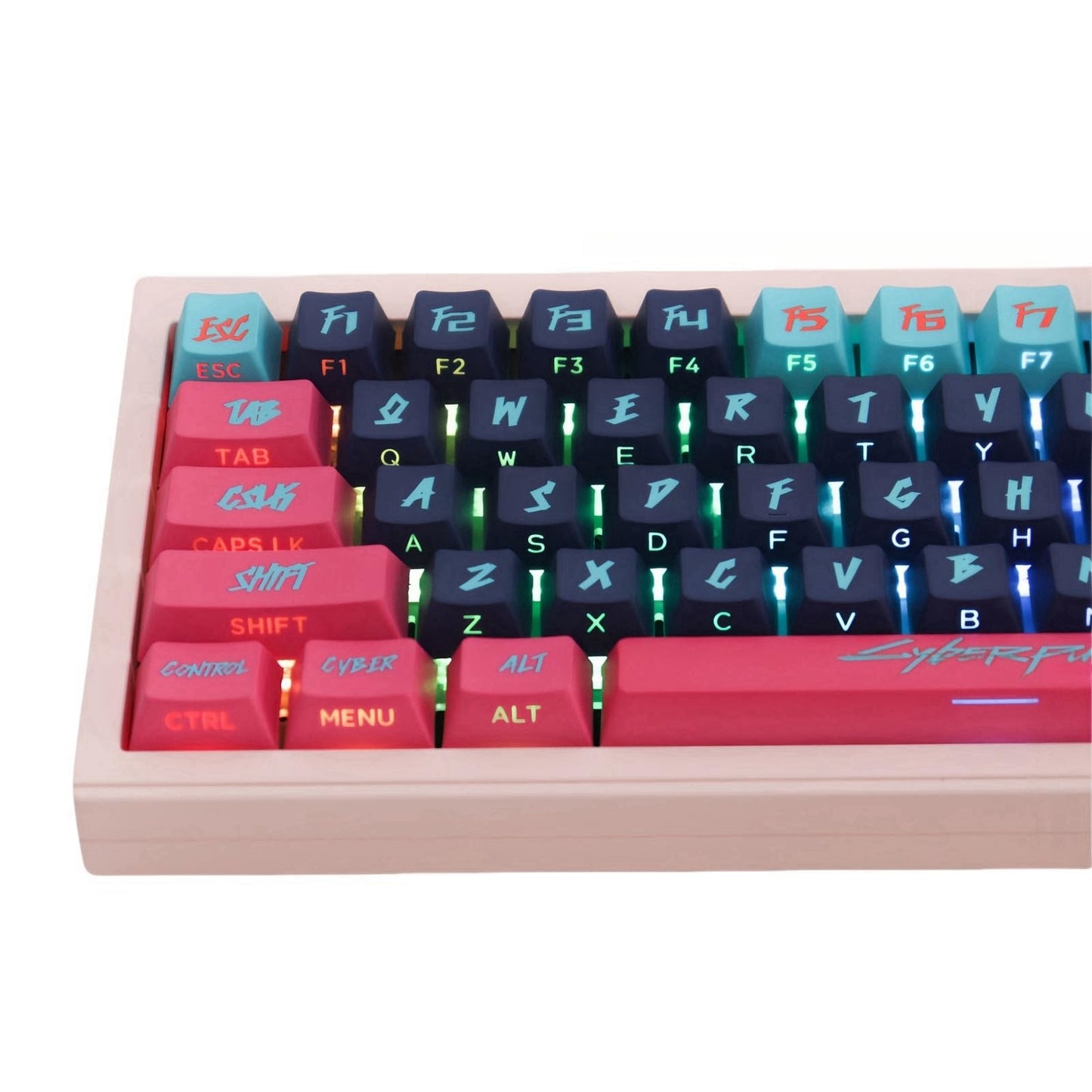 Cyberpunk Red Keycap Set Backlit Side Pinted 130 Keys Cherry Profile PBT 5 Sided Dye Sublimation cyeber red for Mechanical Gaming Keyboard (Cyber Pink)