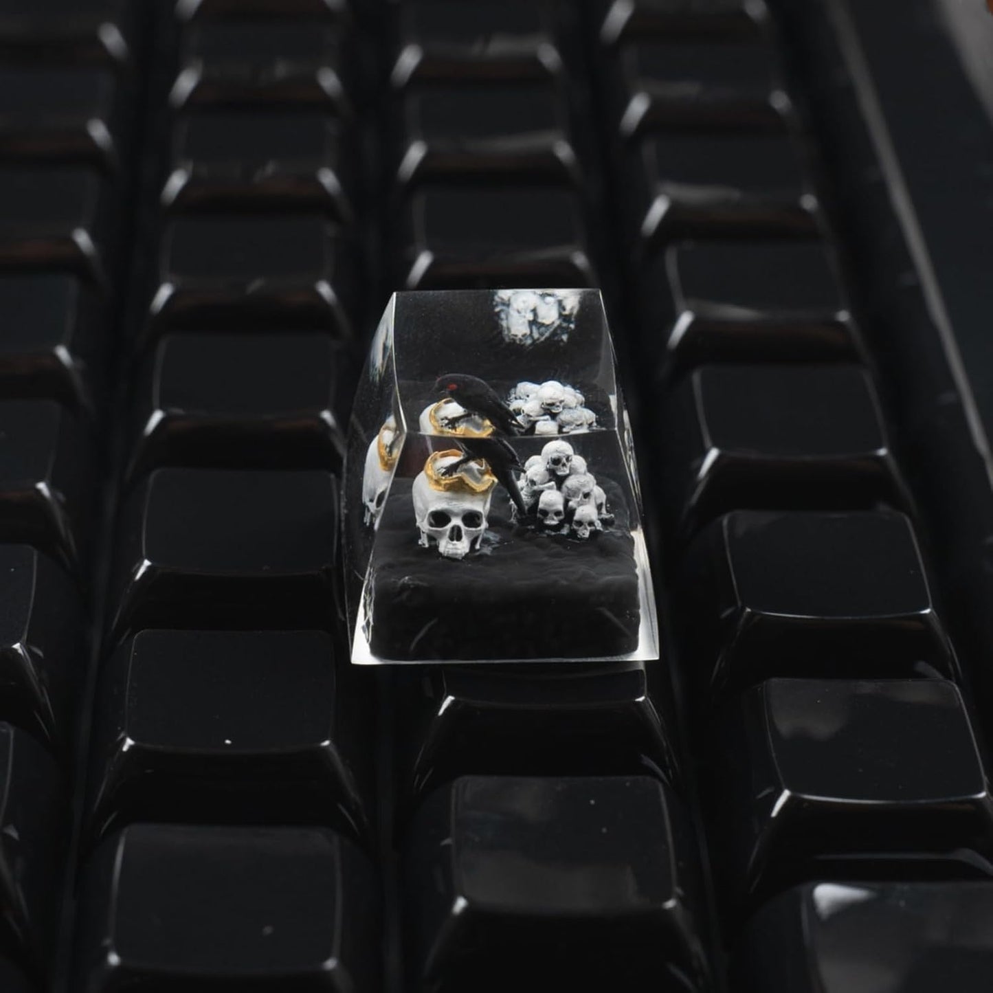 Artisan Keycaps Raven&Crow Resin Skull keycap ESC Custom Keycap 1U SA Prolfile Handmade Keycaps for MX Switch Mechanical Keyboards Key Cap (King_Skull)