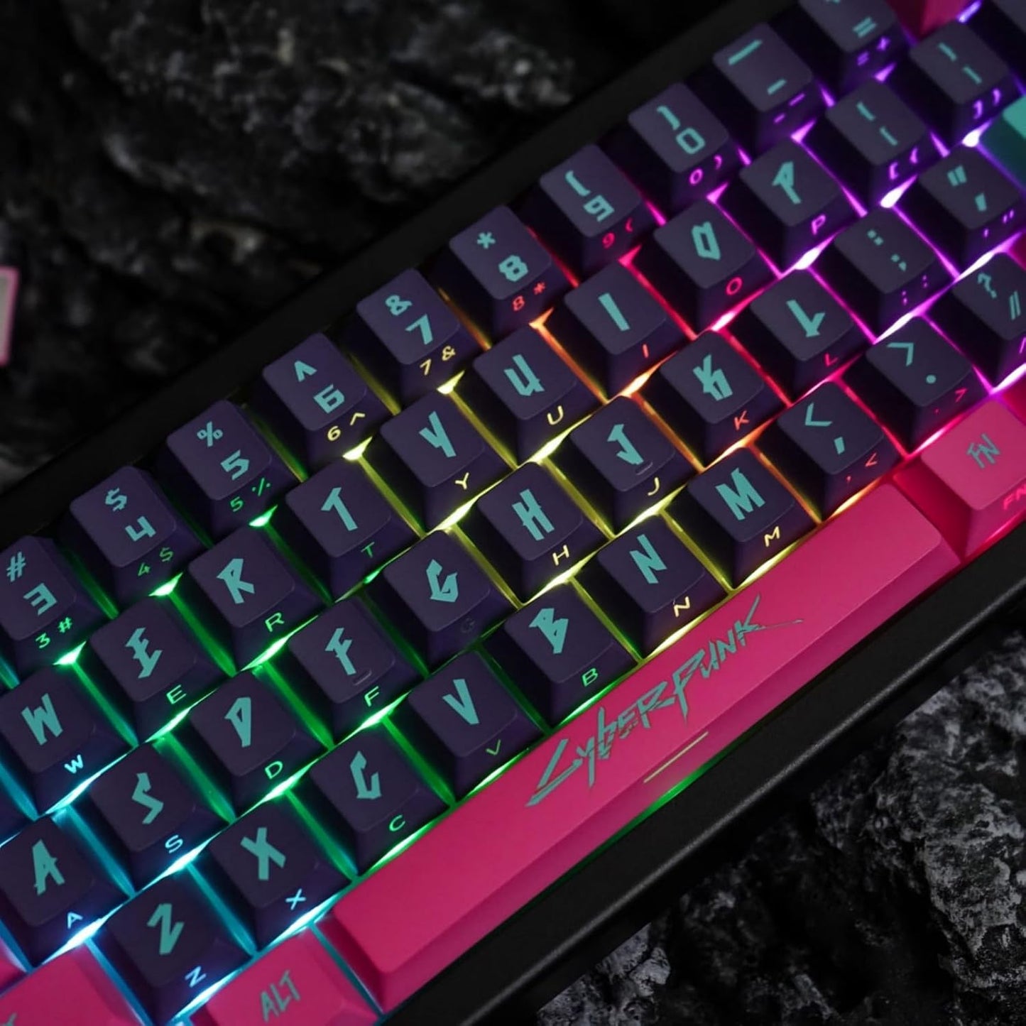 Cyberpunk Red Keycap Set Backlit Side Pinted 130 Keys Cherry Profile PBT 5 Sided Dye Sublimation cyeber red for Mechanical Gaming Keyboard (Cyber Pink)