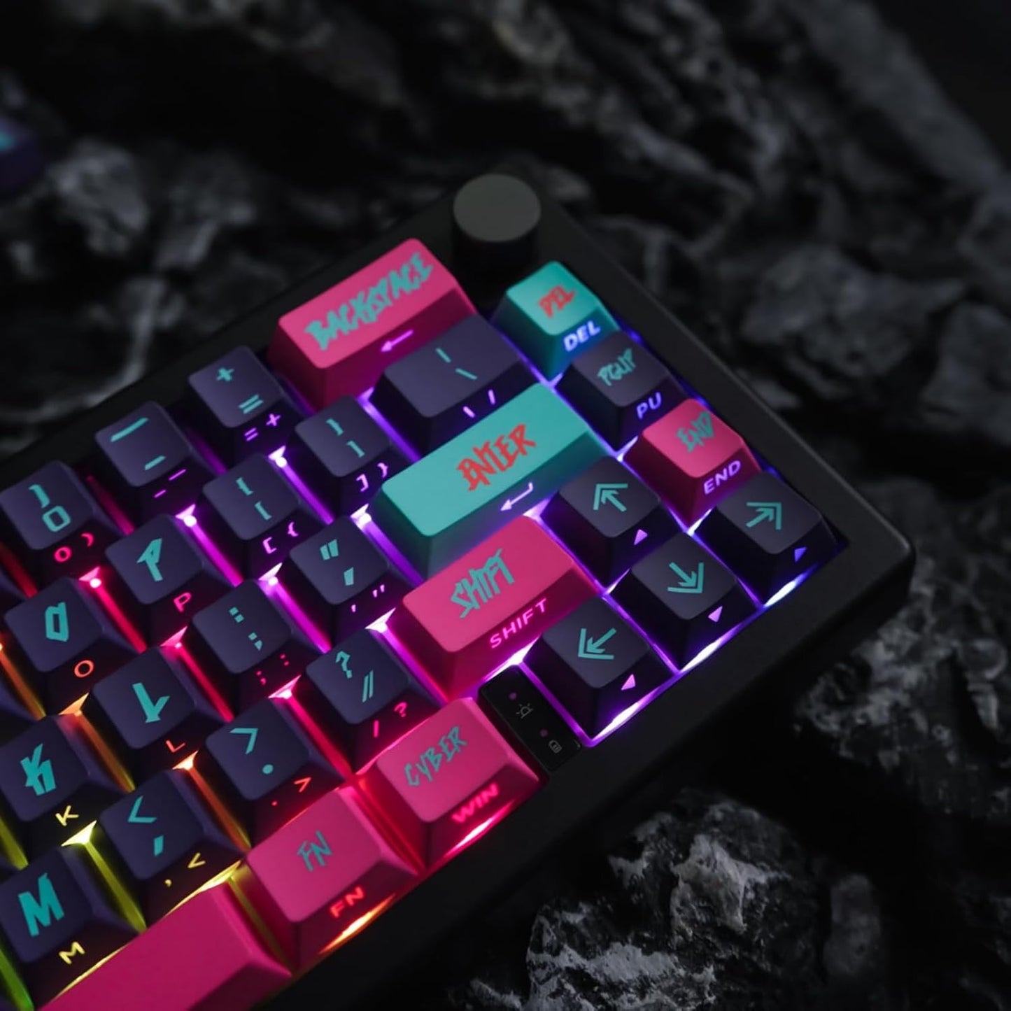Cyberpunk Red Keycap Set Backlit Side Pinted 130 Keys Cherry Profile PBT 5 Sided Dye Sublimation cyeber red for Mechanical Gaming Keyboard (Cyber Pink)