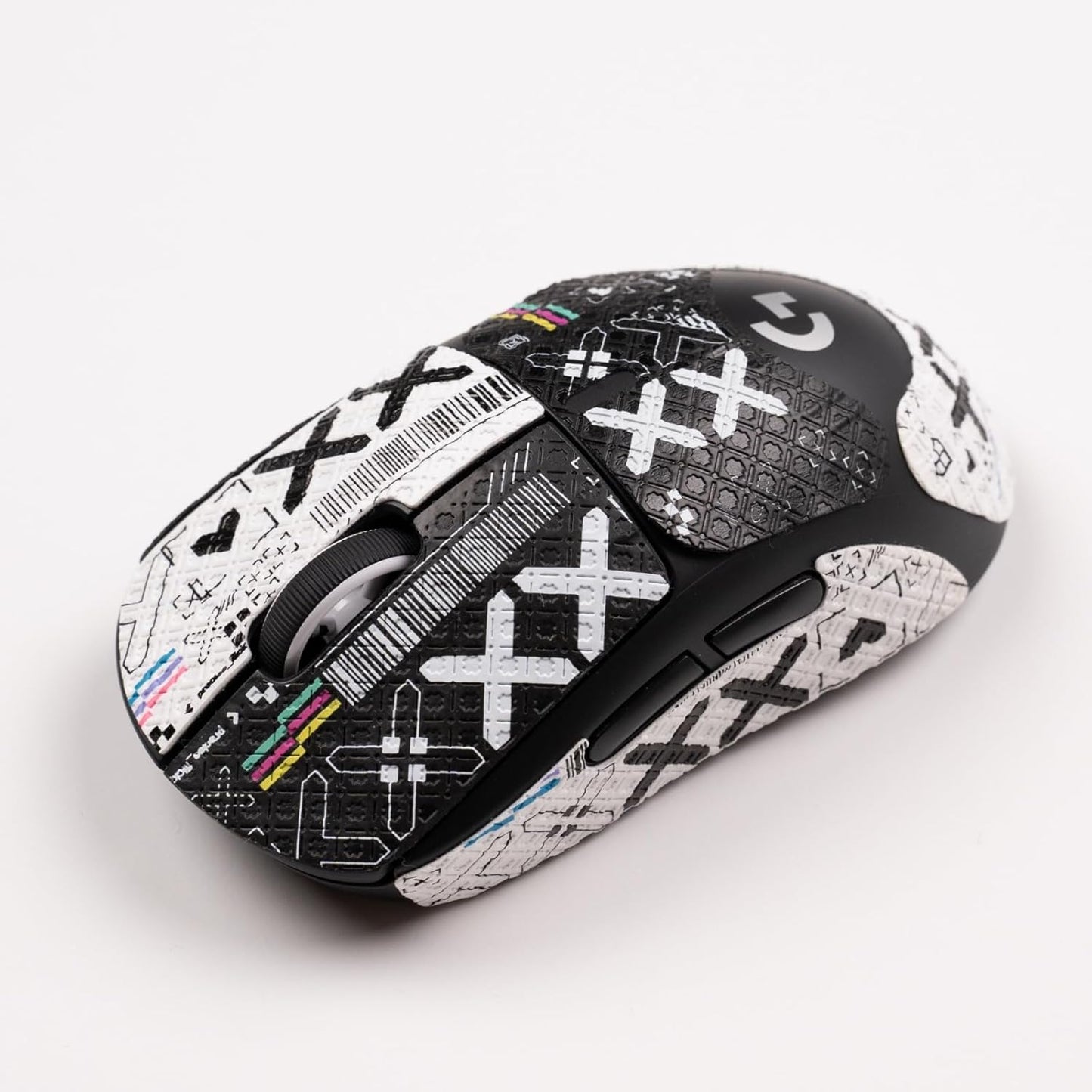Mouse Grips Tape Full Coverage for Logitech G Pro X Superlight 1&2 Self-Adhesive, PreCut, Sweat-Resistant, Superlight Grips Professional Mice Upgrade Kit White and Black Print GPX