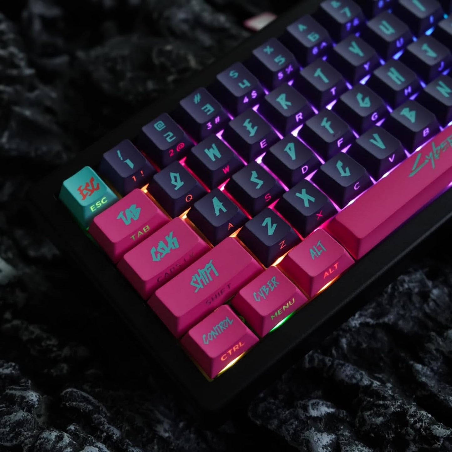 Cyberpunk Red Keycap Set Backlit Side Pinted 130 Keys Cherry Profile PBT 5 Sided Dye Sublimation cyeber red for Mechanical Gaming Keyboard (Cyber Pink)