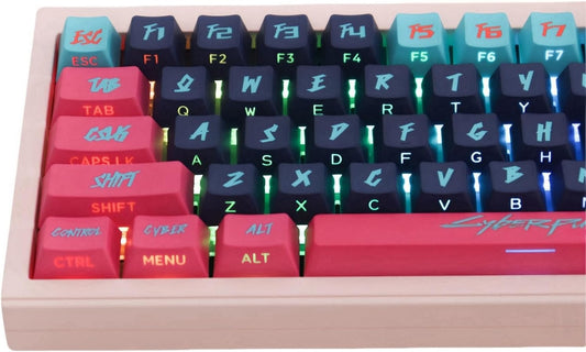 Cyberpunk Red Keycap Set Backlit Side Pinted 130 Keys Cherry Profile PBT 5 Sided Dye Sublimation cyeber red for Mechanical Gaming Keyboard (Cyber Pink)