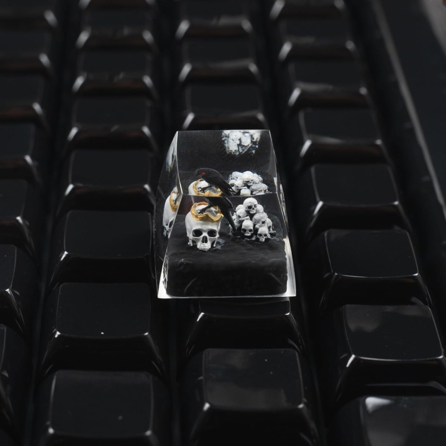 Artisan Keycaps Raven&Crow Resin Skull keycap ESC Custom Keycap 1U SA Prolfile Handmade Keycaps for MX Switch Mechanical Keyboards Key Cap (King_Skull)