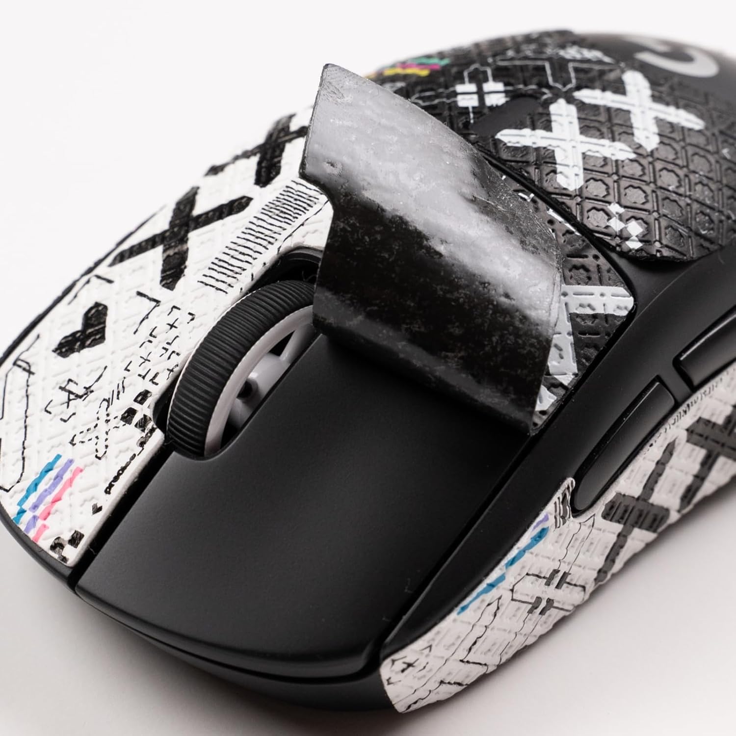 Mouse Grips Tape Full Coverage for Logitech G Pro X Superlight 1&2 Self-Adhesive, PreCut, Sweat-Resistant, Superlight Grips Professional Mice Upgrade Kit White and Black Print GPX