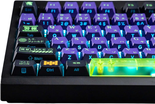 Keycaps Set - Side Printed Shine Through 139 Keys Japanese Transparent Cherry Profile Dye Sub Purple and Green Keycaps for Mechanical Keyboard Key Cap