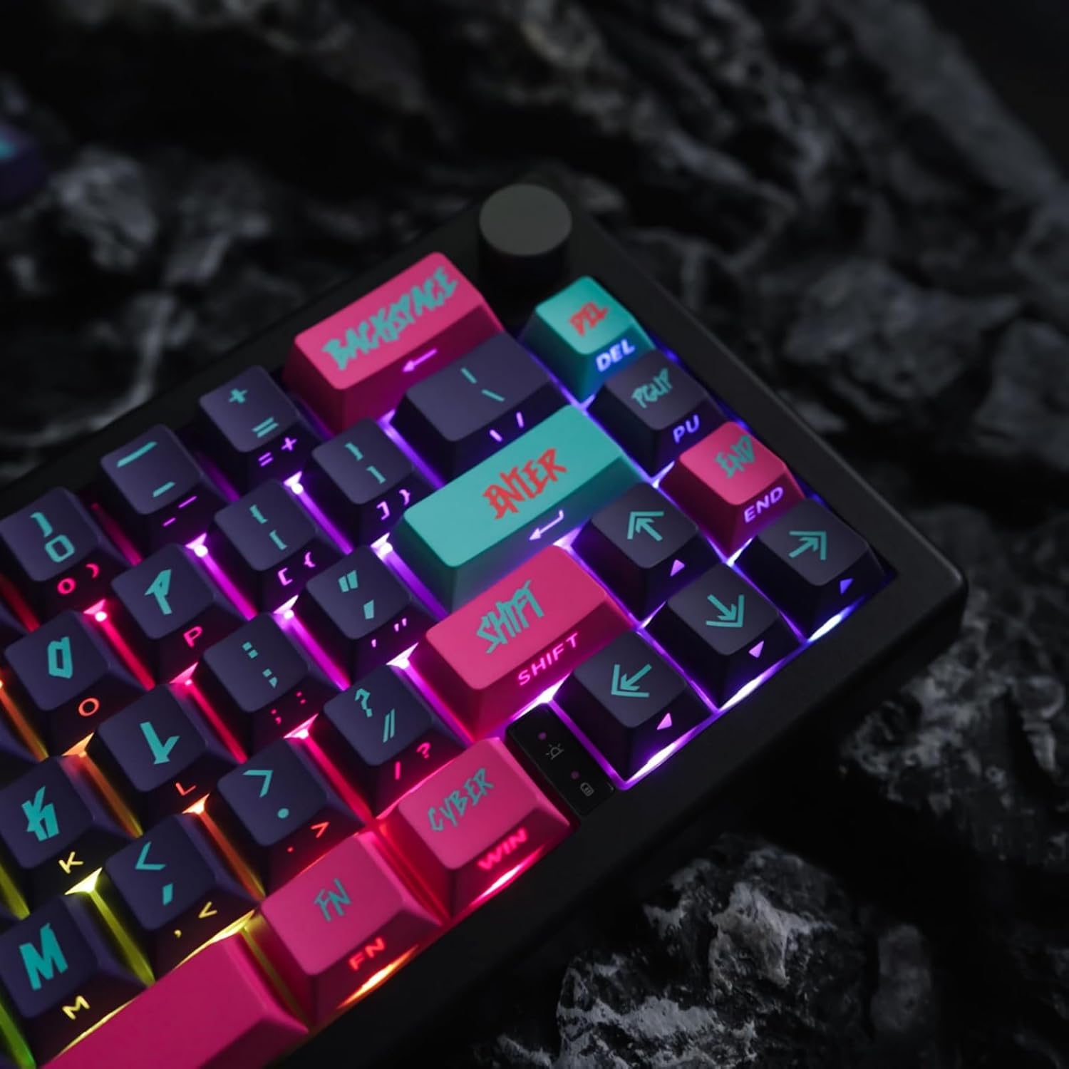 Cyberpunk Red Keycap Set Backlit Side Pinted 130 Keys Cherry Profile PBT 5 Sided Dye Sublimation cyeber red for Mechanical Gaming Keyboard (Cyber Pink)