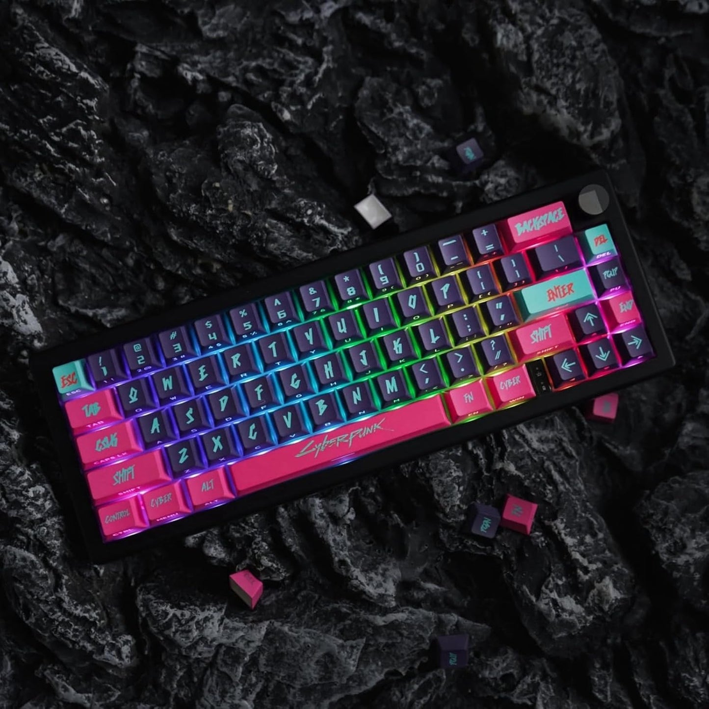 Cyberpunk Red Keycap Set Backlit Side Pinted 130 Keys Cherry Profile PBT 5 Sided Dye Sublimation cyeber red for Mechanical Gaming Keyboard (Cyber Pink)