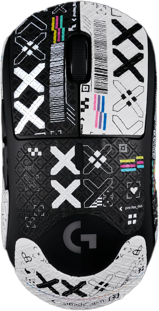 Mouse Grips Tape Full Coverage for Logitech G Pro X Superlight 1&2 Self-Adhesive, PreCut, Sweat-Resistant, Superlight Grips Professional Mice Upgrade Kit White and Black Print GPX